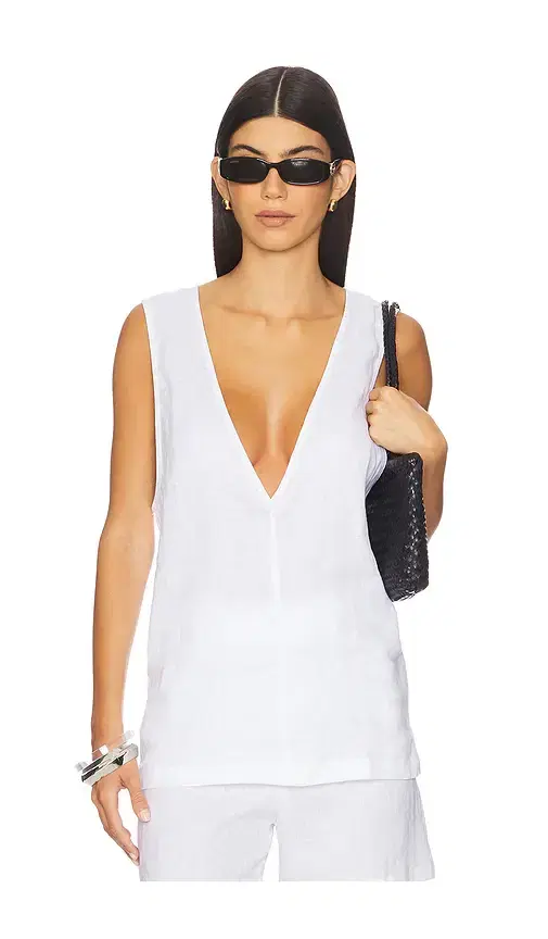 AEXAE Linen V Neck Top