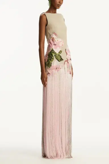 Oscar de la Renta Sleeveless Embroidered Fringe Gown | Thumbnail 2 Oscar de la Renta Sleeveless Embroidered Fringe Gown | Thumbnail 2