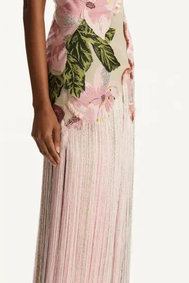 Oscar de la Renta Sleeveless Embroidered Fringe Gown | Thumbnail 3 Oscar de la Renta Sleeveless Embroidered Fringe Gown | Thumbnail 3