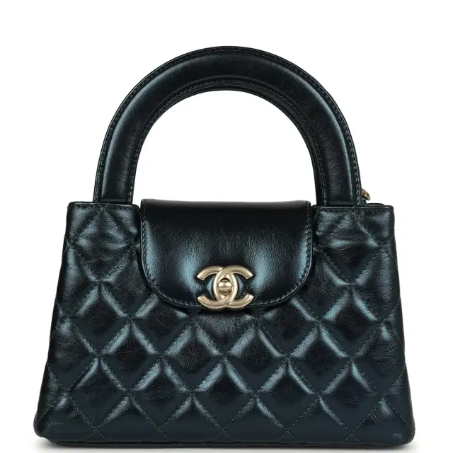 Chanel Chanel Small Kelly Shopper Metallic Blue Calfskin Brushed Gold Hardware