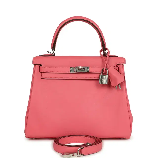 hermes Hermes Kelly Retourne 25 Rose Azalee Swift Palladium Hardware