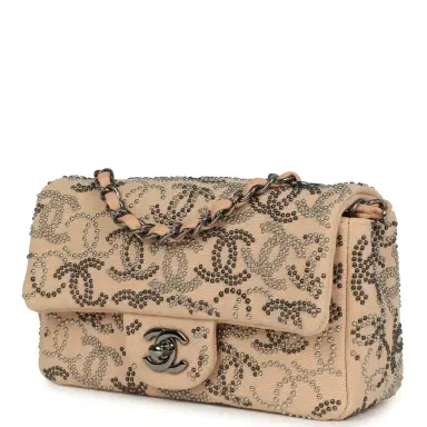 Chanel Pre-owned Chanel Mini CC Studded Rectangular Flap Bag Light Pink Canvas Ruthenium Hardware | Thumbnail 3 Chanel Pre-owned Chanel Mini CC Studded Rectangular Flap Bag Light Pink Canvas Ruthenium Hardware | Thumbnail 3