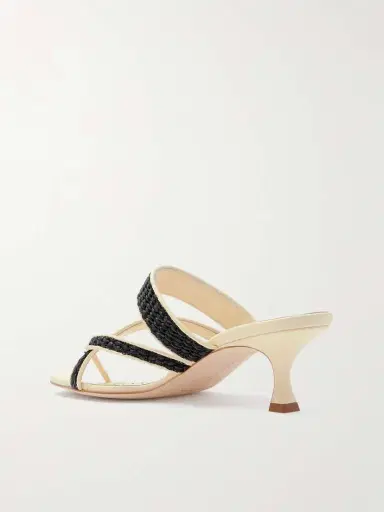 Manolo Blahnik Susa 50 Raffia-trimmed Leather Mules | Thumbnail 3 Manolo Blahnik Susa 50 Raffia-trimmed Leather Mules | Thumbnail 3