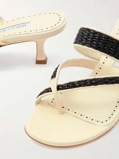 Manolo Blahnik Susa 50 Raffia-trimmed Leather Mules | Thumbnail 4 Manolo Blahnik Susa 50 Raffia-trimmed Leather Mules | Thumbnail 4