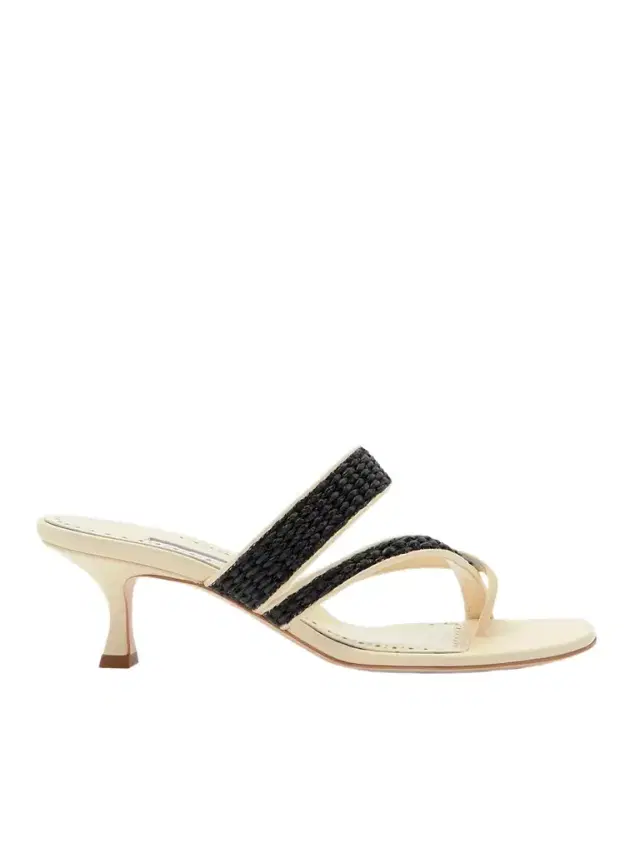 Susa 50 Raffia-trimmed Leather Mules