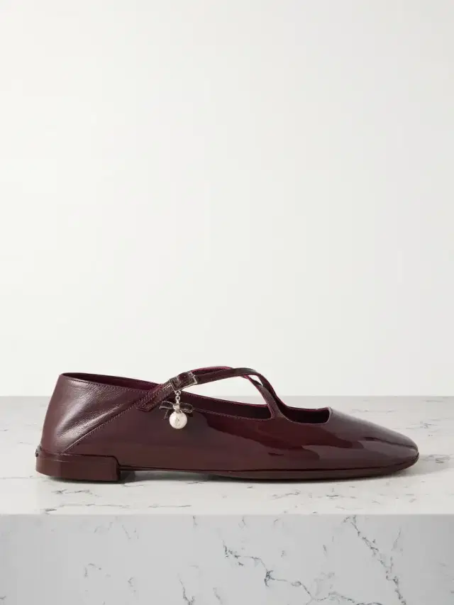 Eleri Collapsible-heel Embellished Patent-leather Ballet Flats