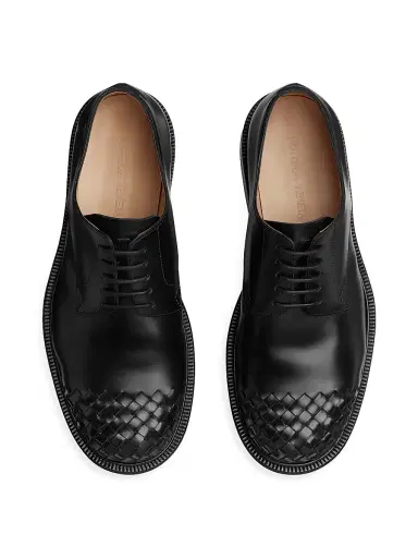 Bottega Veneta Men's James Intrecciato-Toe Leather Shoes - Black - Size 10 | Thumbnail 4 Bottega Veneta Men's James Intrecciato-Toe Leather Shoes - Black - Size 10 | Thumbnail 4