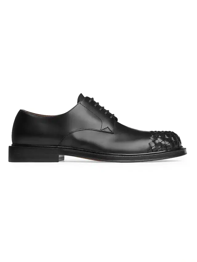 Bottega Veneta Men's James Intrecciato-Toe Leather Shoes - Black