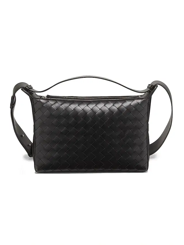 Bottega Veneta Men's Intrecciato Leather Top Handle Bag - Black Silver
