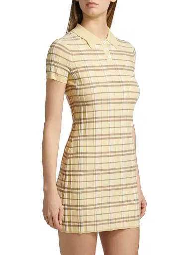 Guest in Residence Women's Plaid Silk-Linen Polo Minidress - Butter Combo | Thumbnail 4 Guest in Residence Women's Plaid Silk-Linen Polo Minidress - Butter Combo | Thumbnail 4