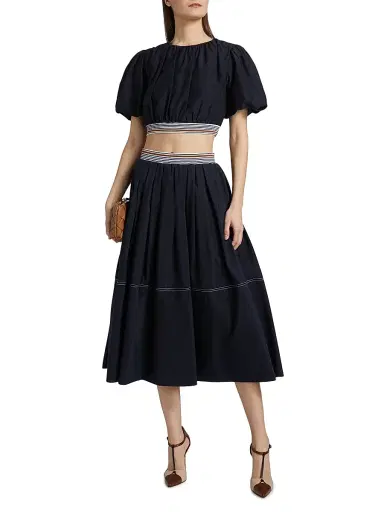 Veronica Beard Women's Gabriela Cotton-Silk Crop Top - Navy | Thumbnail 2