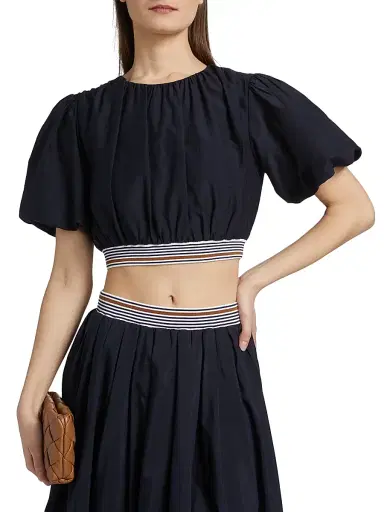 Veronica Beard Women's Gabriela Cotton-Silk Crop Top - Navy | Thumbnail 3