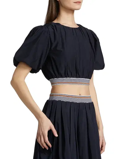 Veronica Beard Women's Gabriela Cotton-Silk Crop Top - Navy | Thumbnail 4