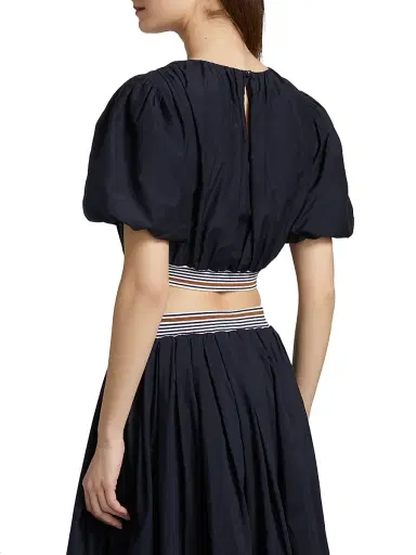 Veronica Beard Women's Gabriela Cotton-Silk Crop Top - Navy | Thumbnail 5