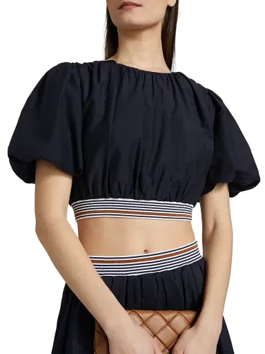 Veronica Beard Women's Gabriela Cotton-Silk Crop Top - Navy | Thumbnail 6