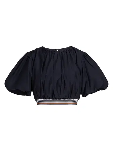 Veronica Beard Women's Gabriela Cotton-Silk Crop Top - Navy | Thumbnail 1