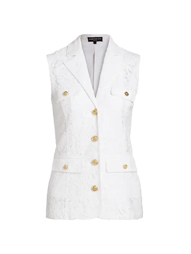 Generation Love Women's Curtis Floral Lace Sleeveless Blazer - White