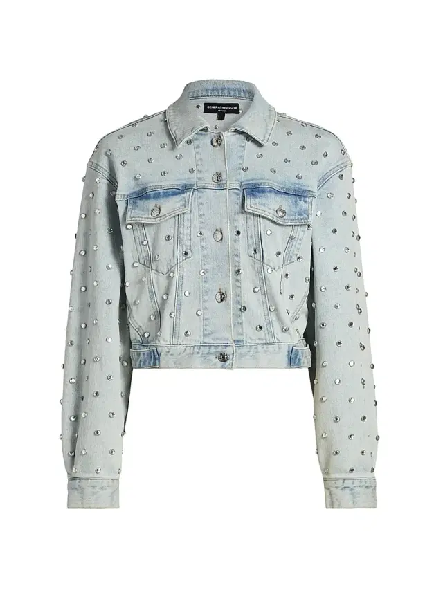 Generation Love Women's Toddie Crystal Stretch-Denim Crop Jacket - Ice Blue