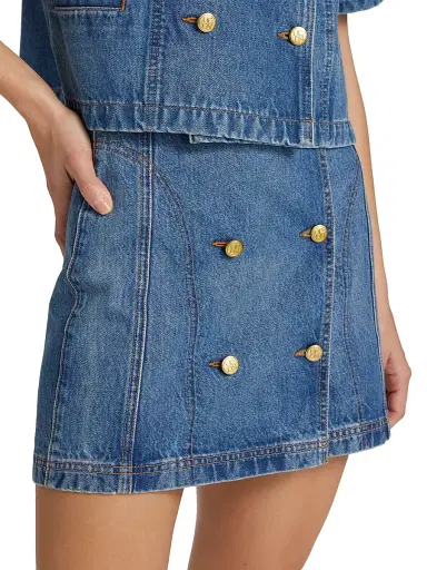 Ulla Johnson Women's Clara Denim Button-Front Wrap Miniskirt - Danube | Thumbnail 6 Ulla Johnson Women's Clara Denim Button-Front Wrap Miniskirt - Danube | Thumbnail 6
