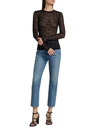 Ulla Johnson Women's Anise Fitted Lace Long-Sleeve Top - Noir | Thumbnail 2