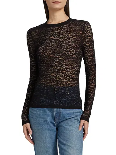 Ulla Johnson Women's Anise Fitted Lace Long-Sleeve Top - Noir | Thumbnail 3