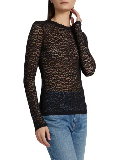 Ulla Johnson Women's Anise Fitted Lace Long-Sleeve Top - Noir | Thumbnail 4