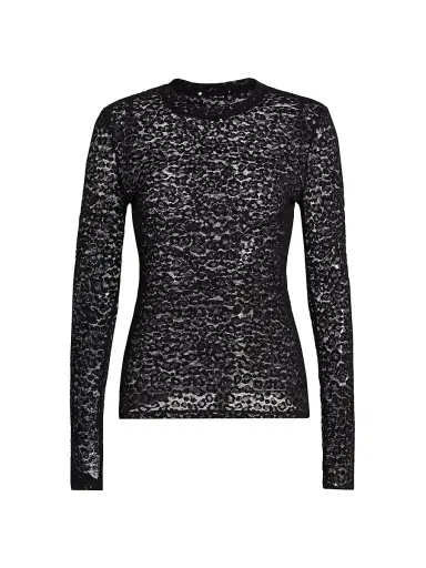 Ulla Johnson Women's Anise Fitted Lace Long-Sleeve Top - Noir | Thumbnail 1