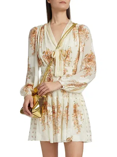Ulla Johnson Women's Maris Printed Silk Chiffon Tieneck Minidress - Alabaster | Thumbnail 3