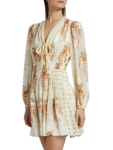 Ulla Johnson Women's Maris Printed Silk Chiffon Tieneck Minidress - Alabaster | Thumbnail 4