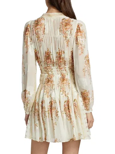 Ulla Johnson Women's Maris Printed Silk Chiffon Tieneck Minidress - Alabaster | Thumbnail 5