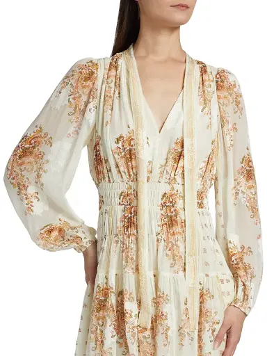 Ulla Johnson Women's Maris Printed Silk Chiffon Tieneck Minidress - Alabaster | Thumbnail 6