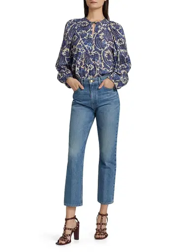 Ulla Johnson Women's Agnes Washed-Denim Crop Jeans - Danube | Thumbnail 2 Ulla Johnson Women's Agnes Washed-Denim Crop Jeans - Danube | Thumbnail 2