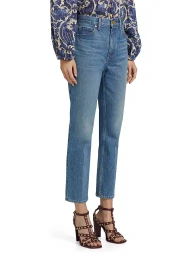 Ulla Johnson Women's Agnes Washed-Denim Crop Jeans - Danube | Thumbnail 4 Ulla Johnson Women's Agnes Washed-Denim Crop Jeans - Danube | Thumbnail 4