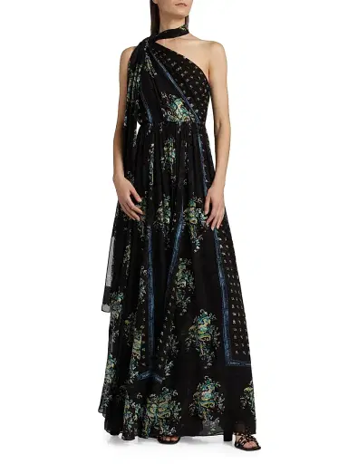 Ulla Johnson Women's Angelique Printed Silk One-Shoulder Scarf Gown - Twilight | Thumbnail 2
