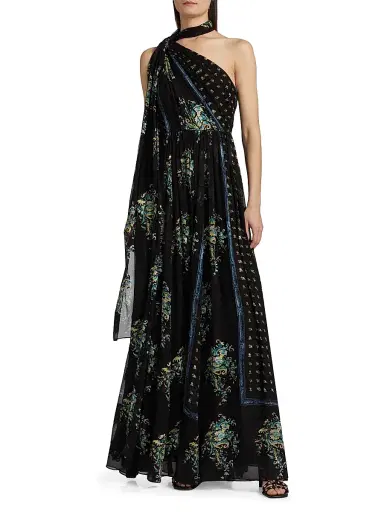 Ulla Johnson Women's Angelique Printed Silk One-Shoulder Scarf Gown - Twilight | Thumbnail 3