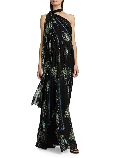 Ulla Johnson Women's Angelique Printed Silk One-Shoulder Scarf Gown - Twilight | Thumbnail 4