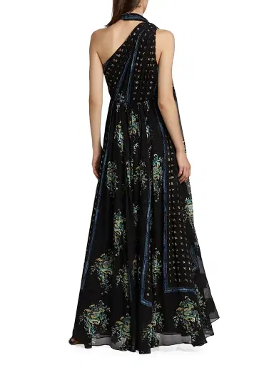 Ulla Johnson Women's Angelique Printed Silk One-Shoulder Scarf Gown - Twilight | Thumbnail 5