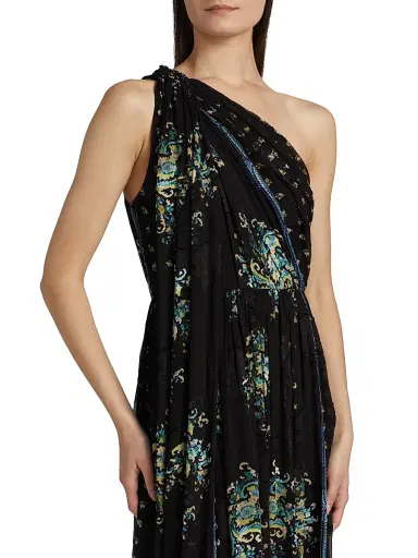 Ulla Johnson Women's Angelique Printed Silk One-Shoulder Scarf Gown - Twilight | Thumbnail 6