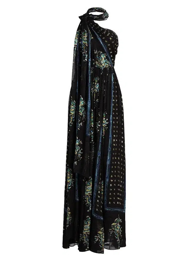 Ulla Johnson Women's Angelique Printed Silk One-Shoulder Scarf Gown - Twilight