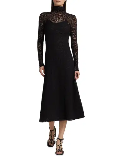 Ulla Johnson Women's Talia Leopard Lace Turtleneck Midi Dress - Noir | Thumbnail 2