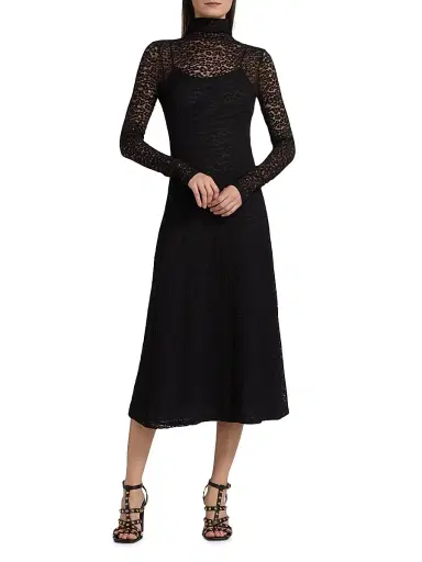 Ulla Johnson Women's Talia Leopard Lace Turtleneck Midi Dress - Noir | Thumbnail 3