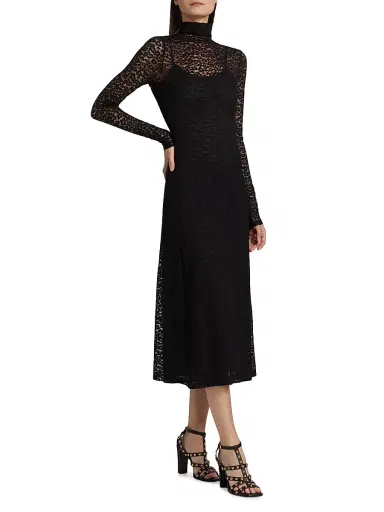 Ulla Johnson Women's Talia Leopard Lace Turtleneck Midi Dress - Noir | Thumbnail 4