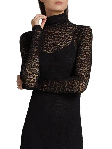 Ulla Johnson Women's Talia Leopard Lace Turtleneck Midi Dress - Noir | Thumbnail 6