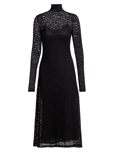 Ulla Johnson Women's Talia Leopard Lace Turtleneck Midi Dress - Noir | Thumbnail 1