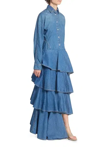 Alaïa Women's Spiral Denim Tiered Maxi Skirt | Thumbnail 2 Alaïa Women's Spiral Denim Tiered Maxi Skirt | Thumbnail 2