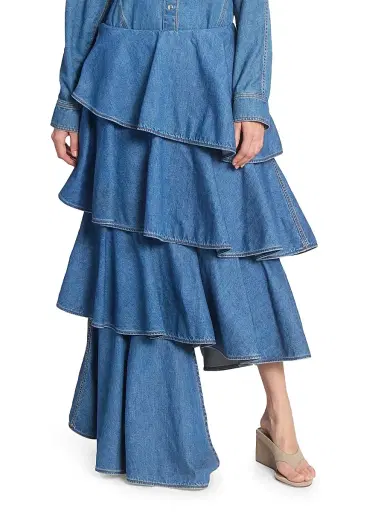 Alaïa Women's Spiral Denim Tiered Maxi Skirt | Thumbnail 3 Alaïa Women's Spiral Denim Tiered Maxi Skirt | Thumbnail 3