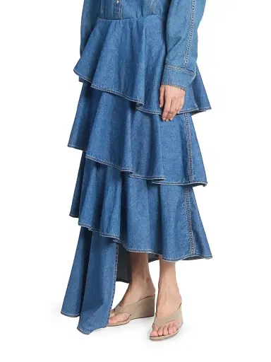 Alaïa Women's Spiral Denim Tiered Maxi Skirt | Thumbnail 4 Alaïa Women's Spiral Denim Tiered Maxi Skirt | Thumbnail 4