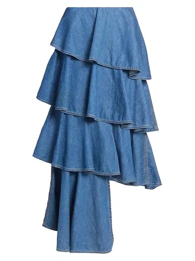 Alaïa Women's Spiral Denim Tiered Maxi Skirt | Thumbnail 1 Alaïa Women's Spiral Denim Tiered Maxi Skirt | Thumbnail 1