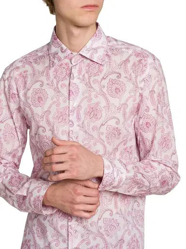 Etro Men's Paisley Cotton Button-Front Shirt - Print On Pink Base | Thumbnail 6 Etro Men's Paisley Cotton Button-Front Shirt - Print On Pink Base | Thumbnail 6