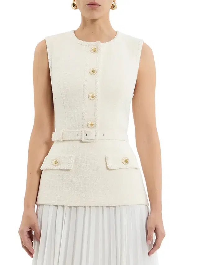 Women's Jonie Belted Mixed-Media Midi-Dress - Cream